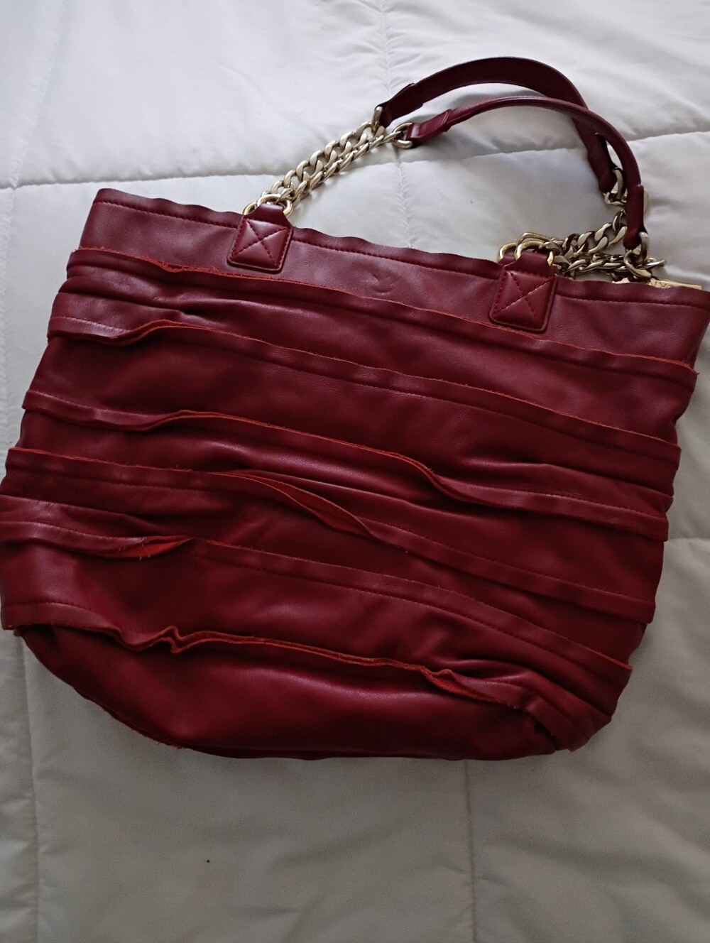 DKNY Red Ruffled Handbag - Picture 7 of 9